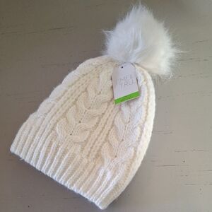 Time and Tru Cream Cable Knit Beanie with Pom-Pom